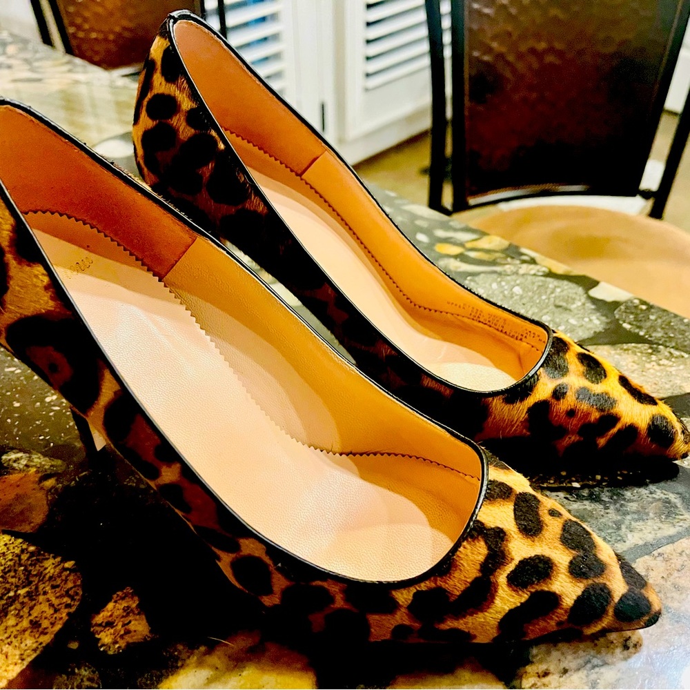 J Crew 9.5 leopard 3 inch heals